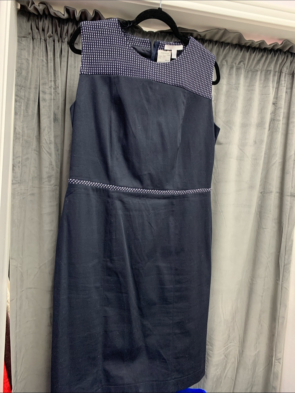 Boss Navy Sleeveless Midi Dress with Patterned Yoke